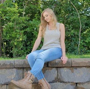 Aerie Beige Cream Open Knit Pullover Crochet Beach Tank Top Size Small